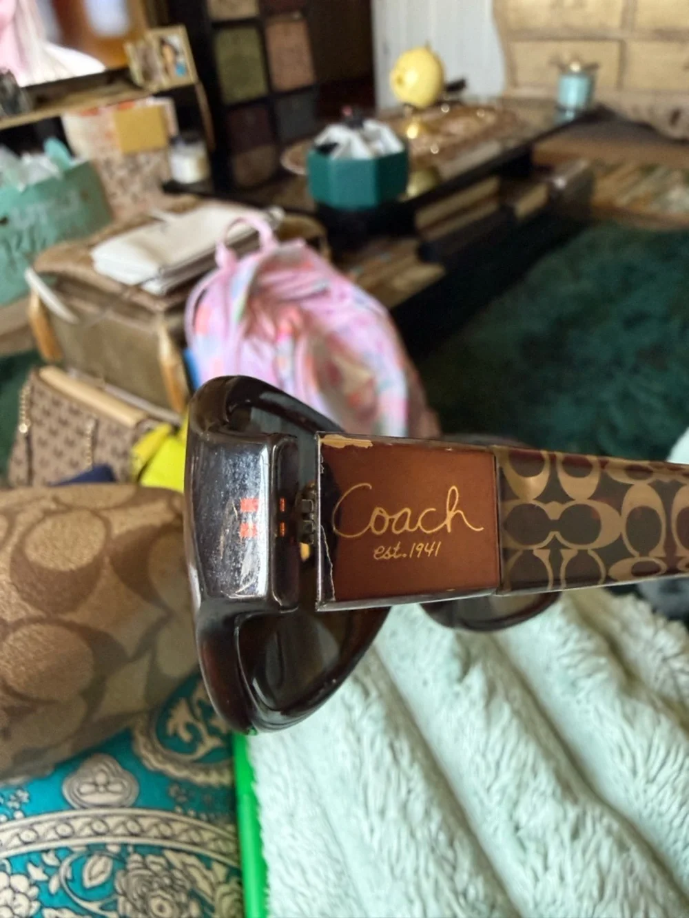 Coach Brown Patterned Sunglasses with Dark Lenses - Picture 8 of 10